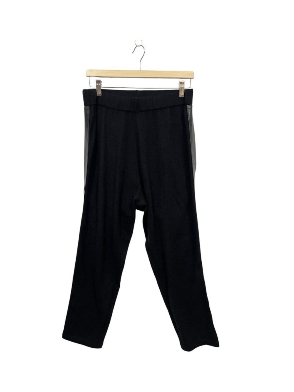 Quinn Cashmere Tapered Pants With Tuxedo Faux Leather Trim Size XL Black